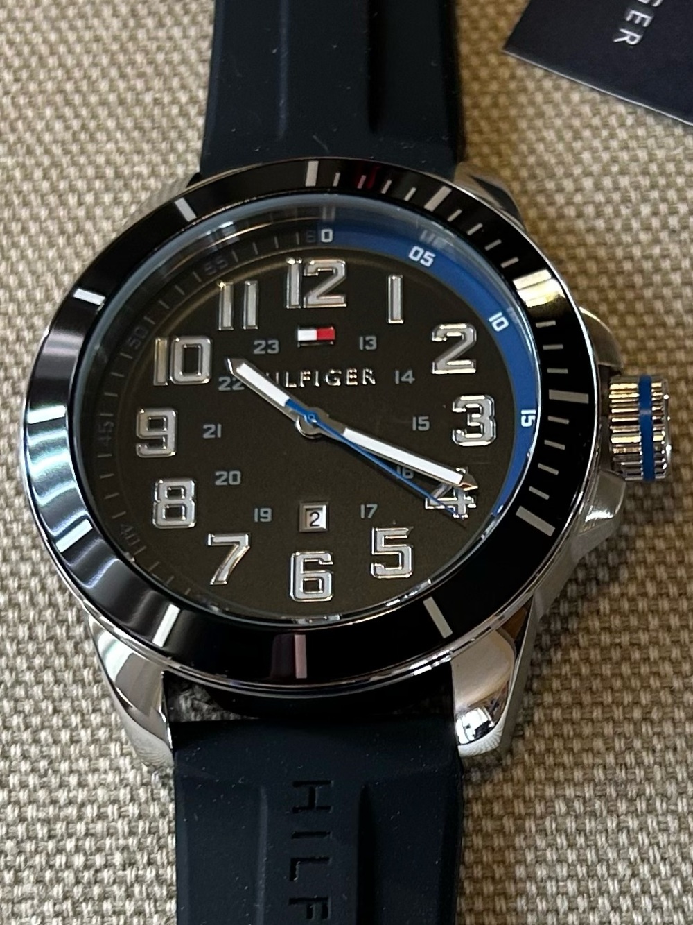 Tommy Hilfiger Watch With 48mm Black Face & Black Silicone Band